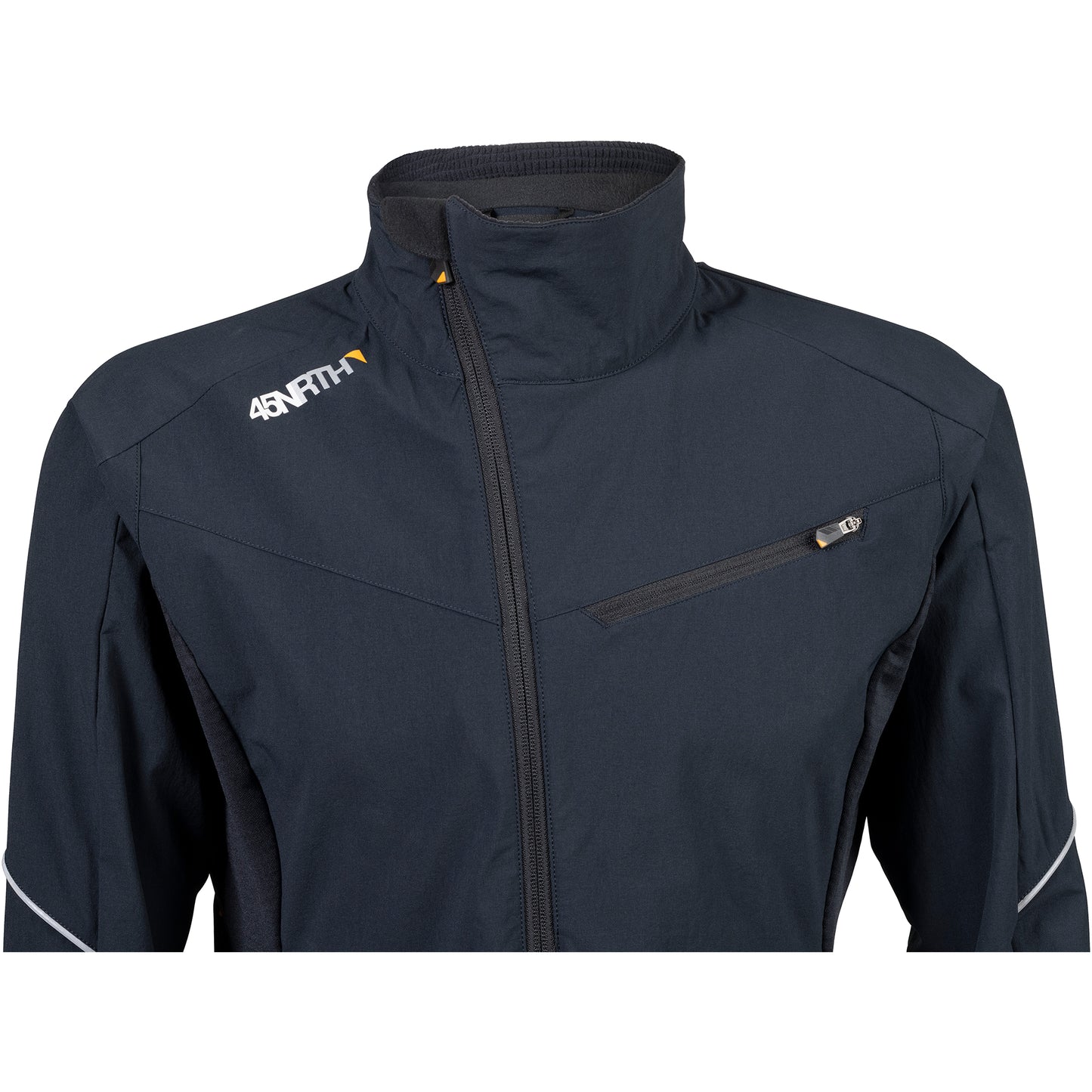 45NRTH Naughtvind Jacket Men's front view zipper closed detail showing offset