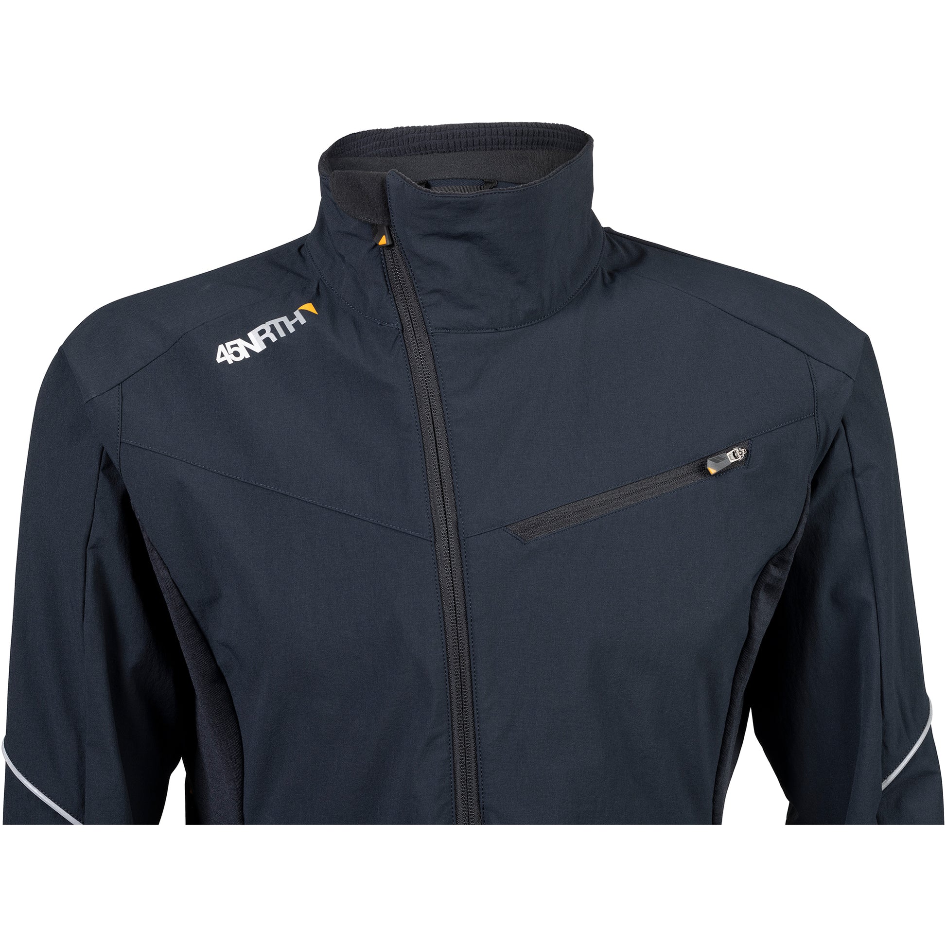45NRTH Naughtvind Jacket Men's front view zipper closed detail showing offset