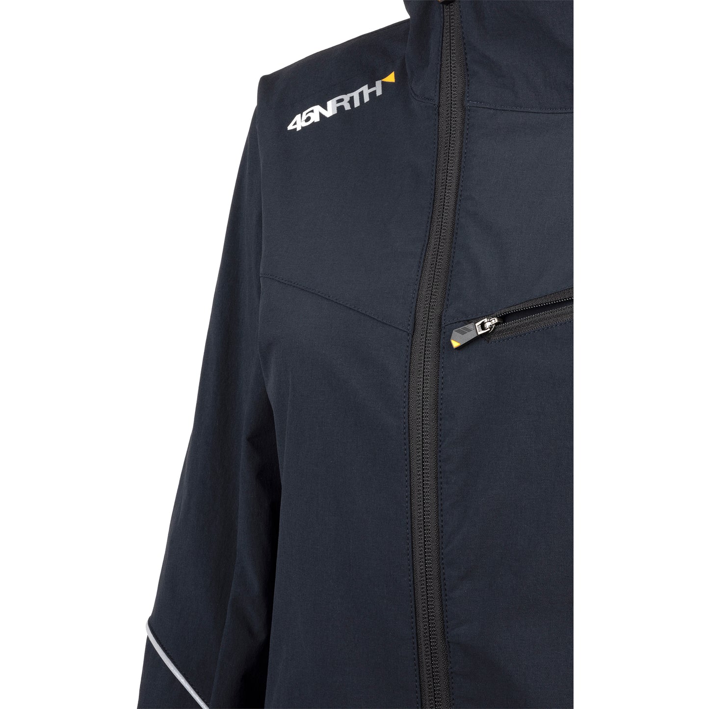 45NRTH Naughtvind Women's Jacket front view zipper detail and 45NRTH logo on shoulder