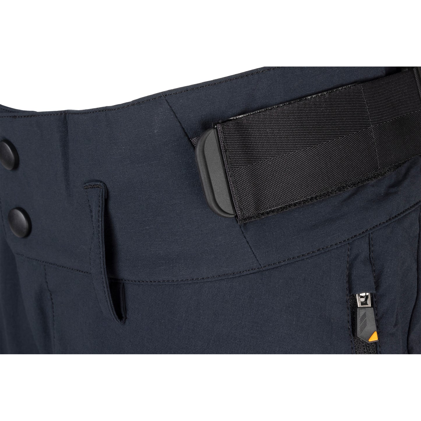 45NRTH Women's Naughtvind Pants detail view of pant waist adjustment near belt loops