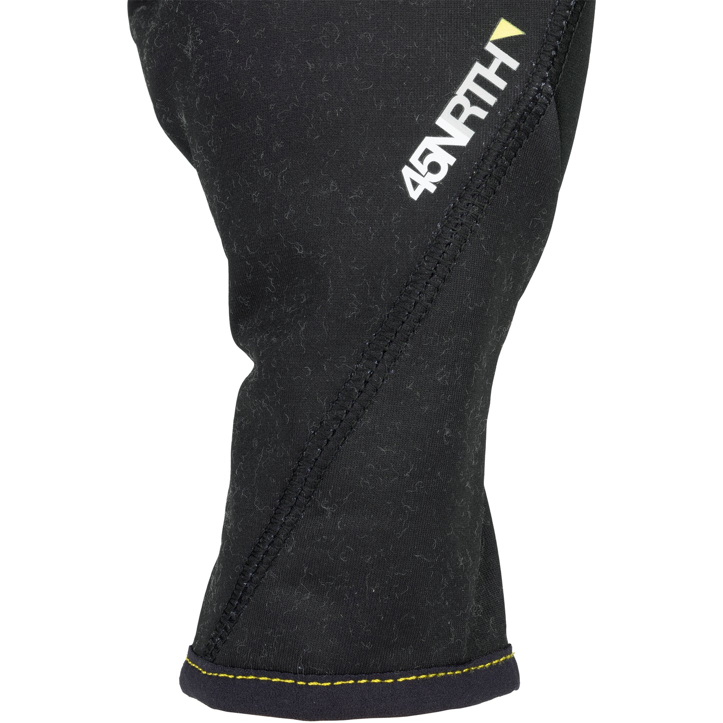 45NRTH Risor Liner Glove black back of hand view stitching and logo detail