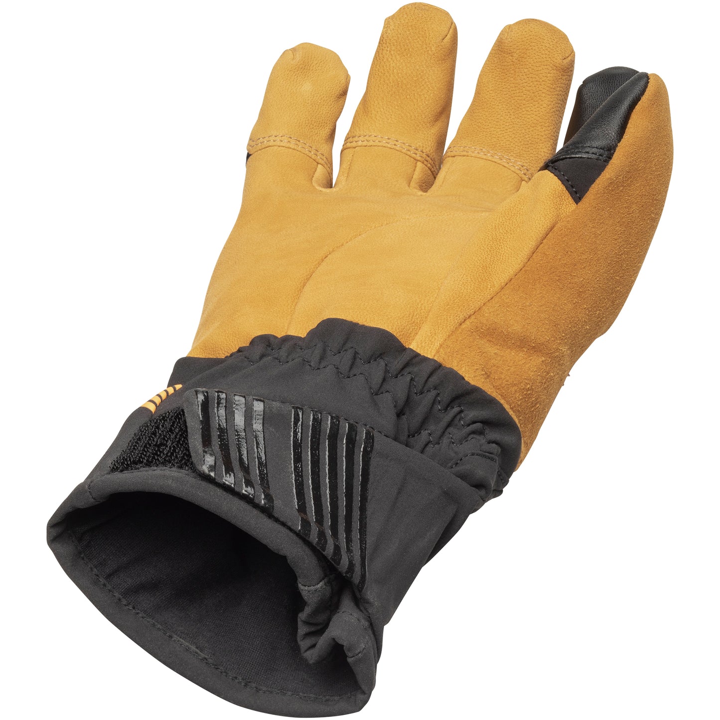 45NRTH Strumfist 5 leather glove palm three-quarter view looking in cuff