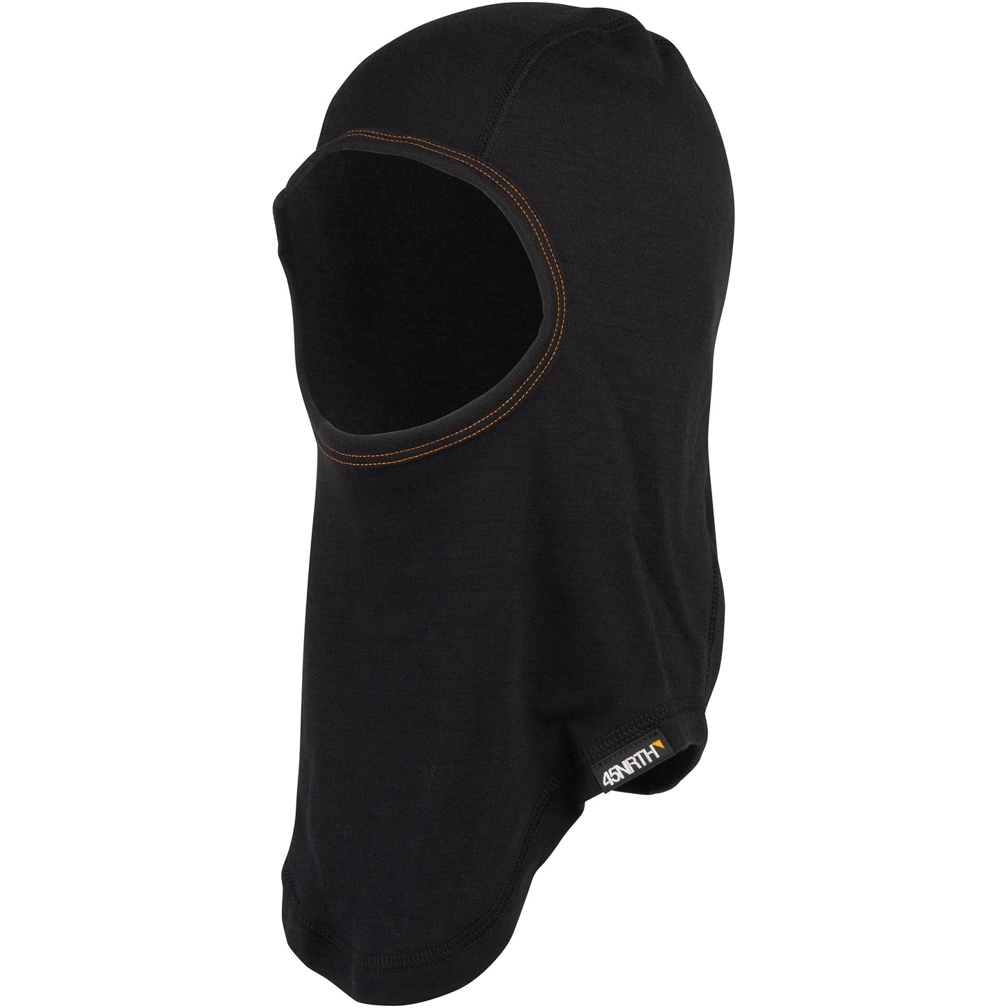 45NRTH Toaster Fork Balaclava black front three-quarter view showing small 45NRTH logo bottom left