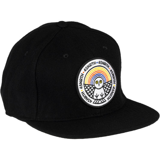 45NRTH Winter Wonder Wool Snapback Hat - Black, three-quarter front view