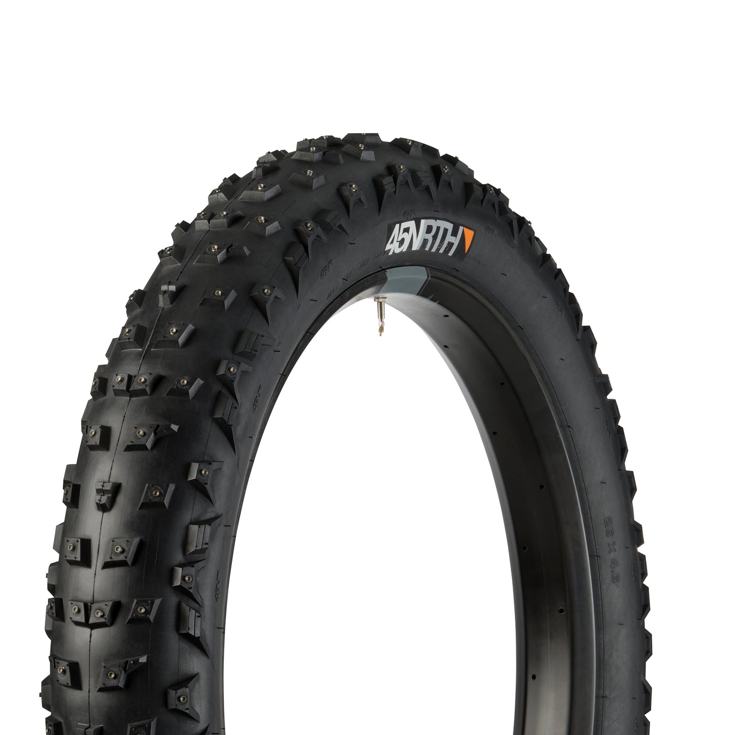 45NRTH Wrathchild Fat Tire Studded three-quarter view showing tread, studs, and sidewall