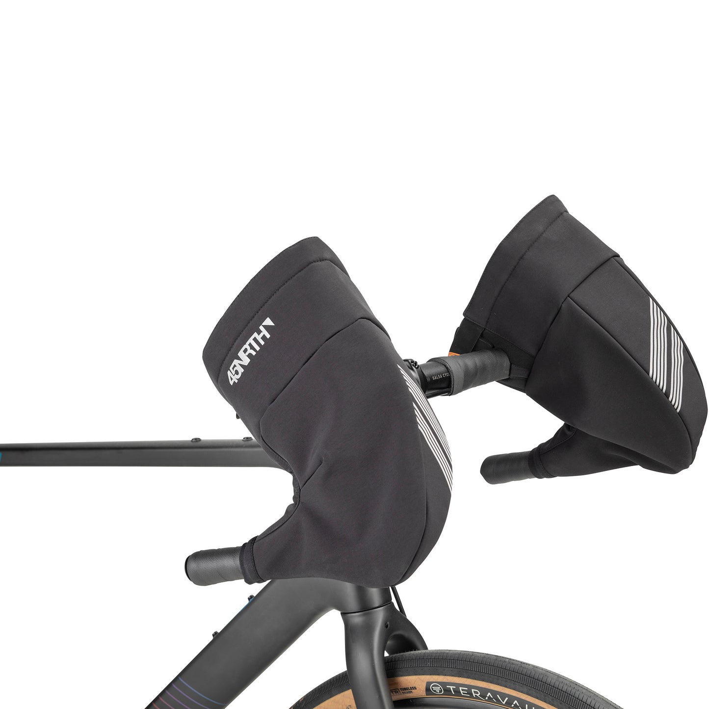 45nrth Draugenklaw Drop Bar Pogies- Black - Side view on handlebars