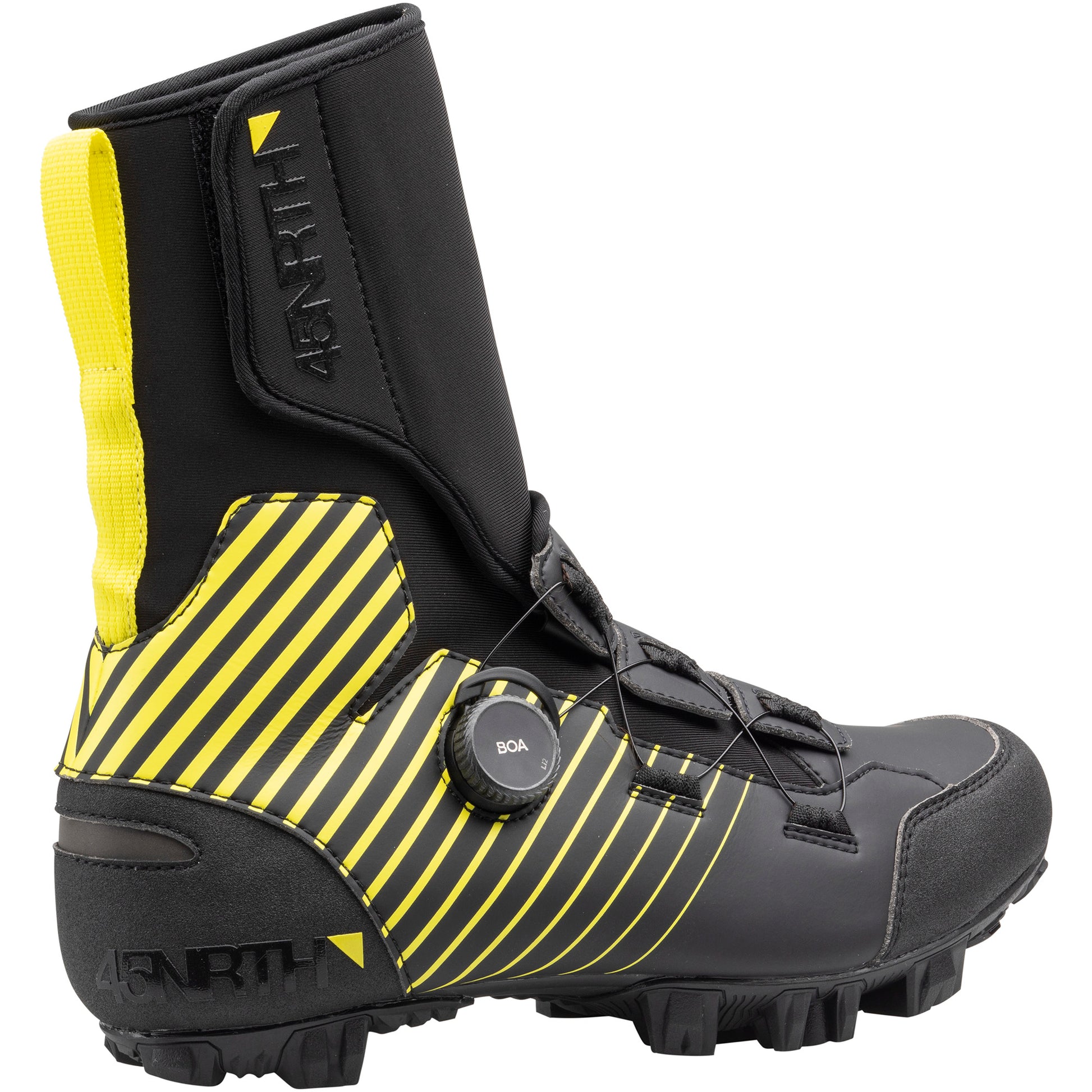 45nrth Ragnarok Tall Cycling Boot - Black/Yellow - Rear three quarter view