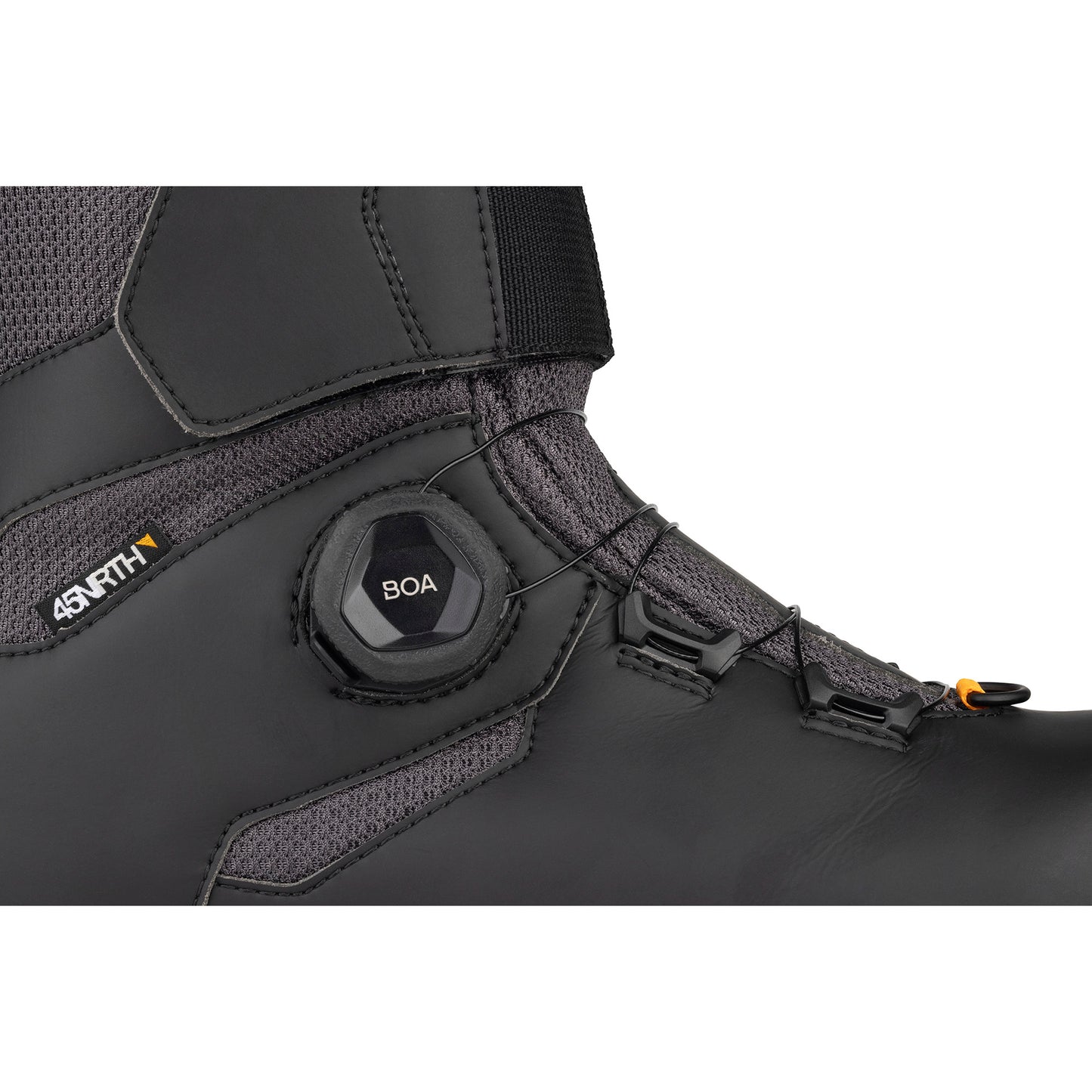 45nrth Wolvhammer Cycling Boot - Black - Closeup of BOA closure dial