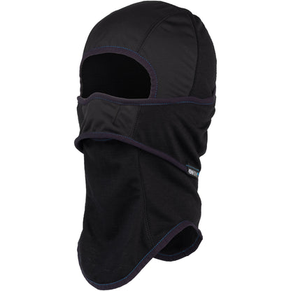 45NRTH Baklava Balaclava black winter cycling balaclava showing coverage three-quarter front view