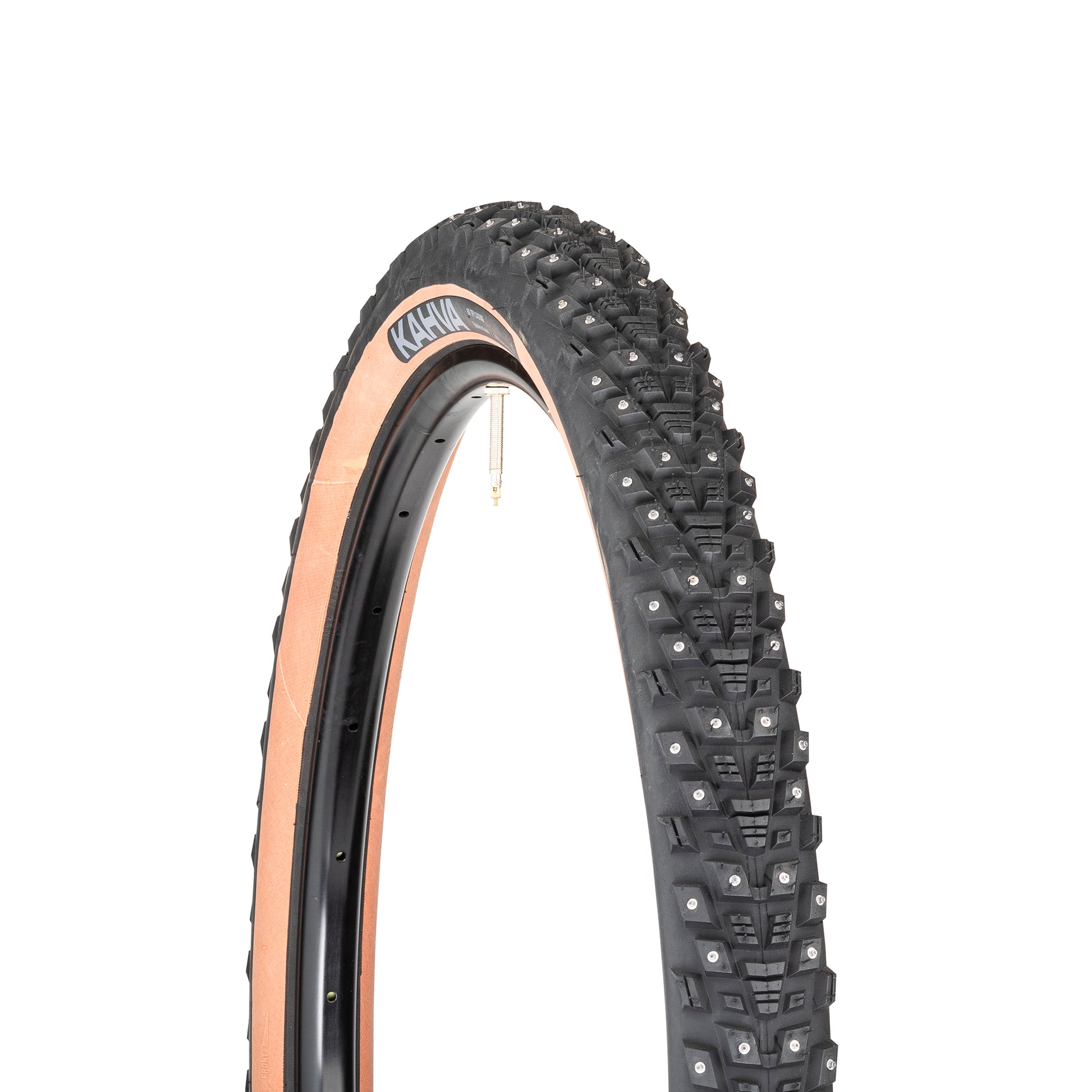 45NRTH Kahva Studded Tire Tan three-quarter view showing tread and sidewall