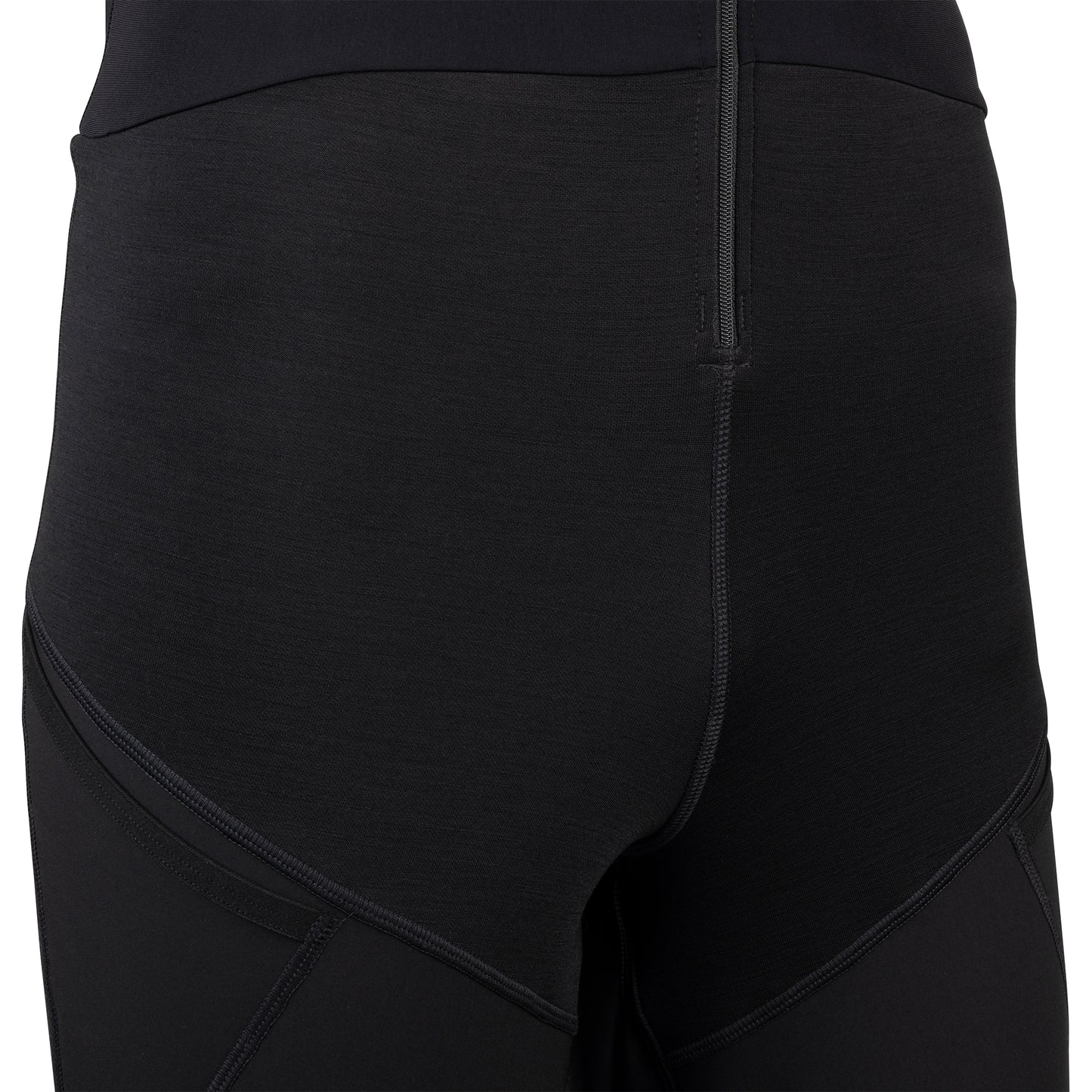 45NRTH Naughtvind Bib Knickers front view detail showing waist area and bottom of zipper