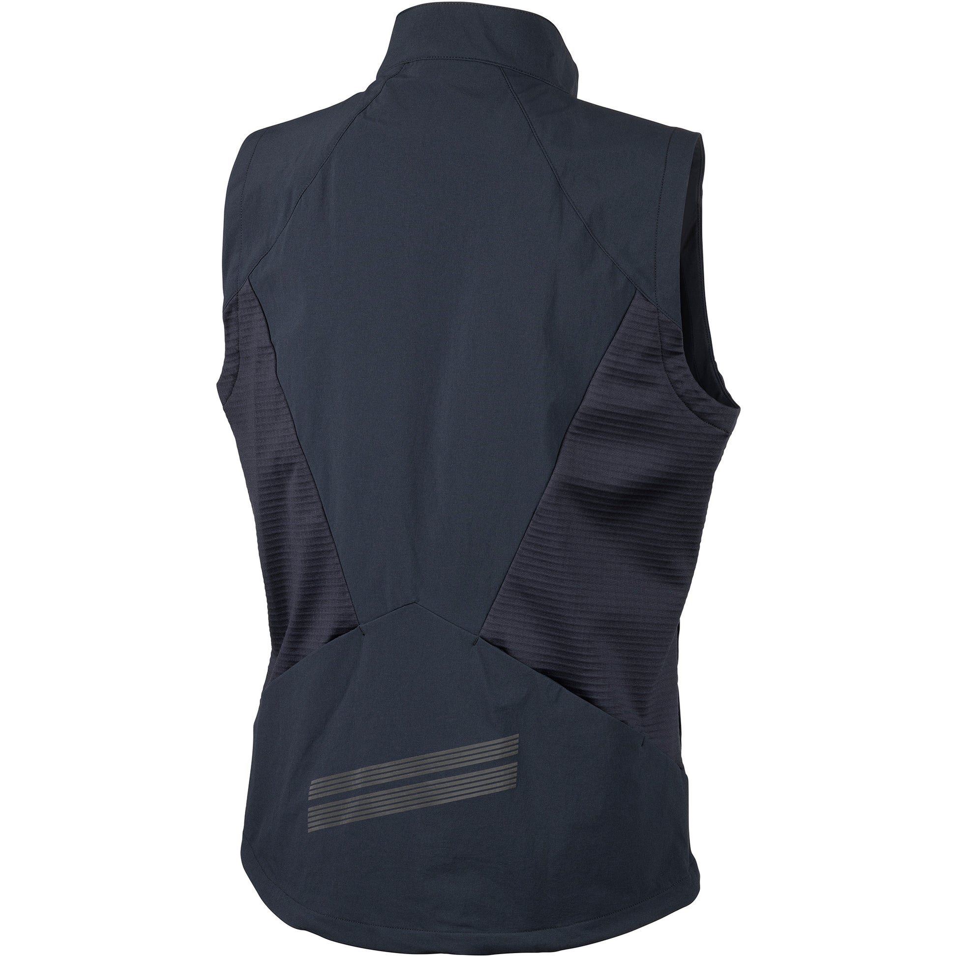 45NRTH Naughtvind Vest back view showing rear pockets and reflective lines