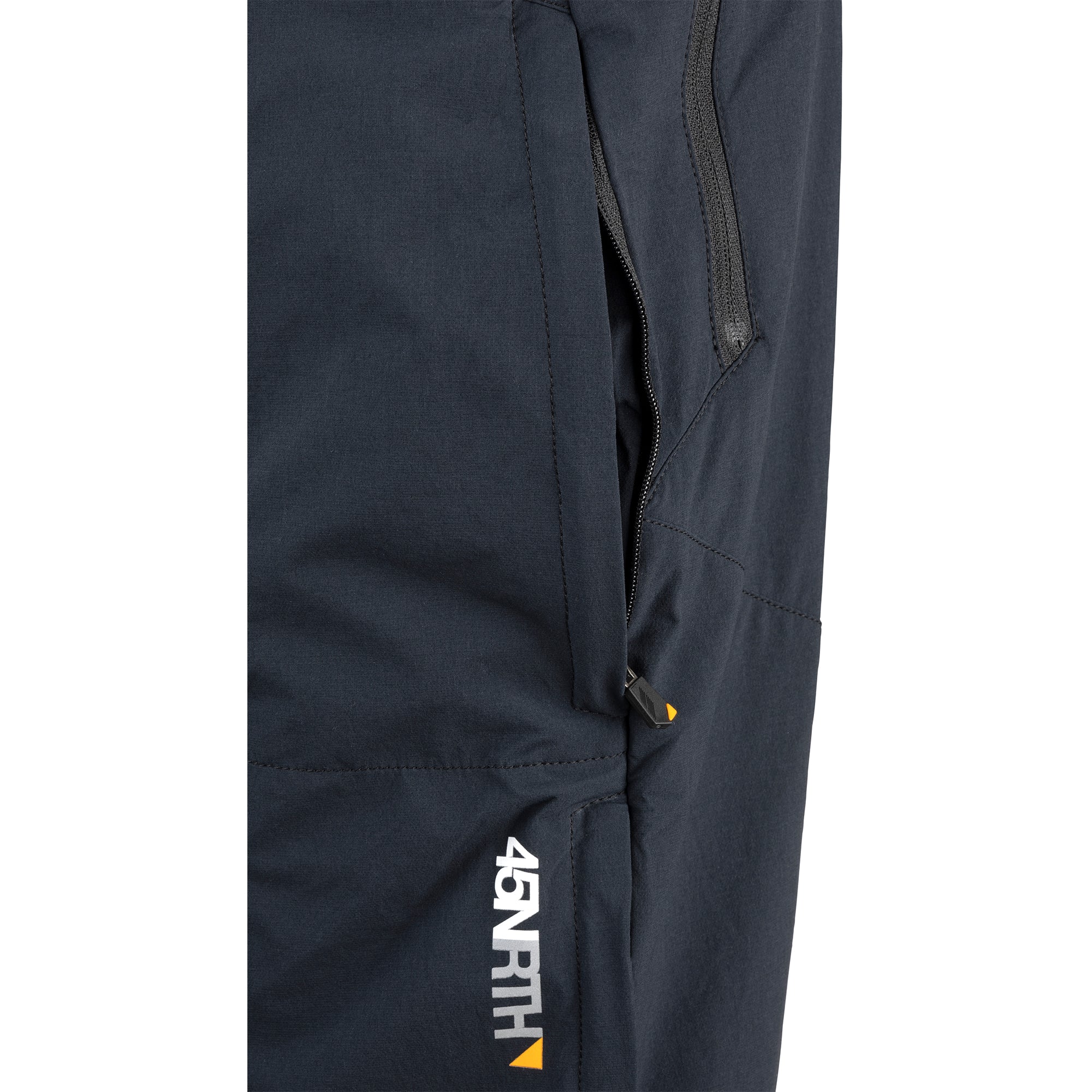 45NRTH Women's Naughtvind Pants side view detail of second zippered pocket on leg open