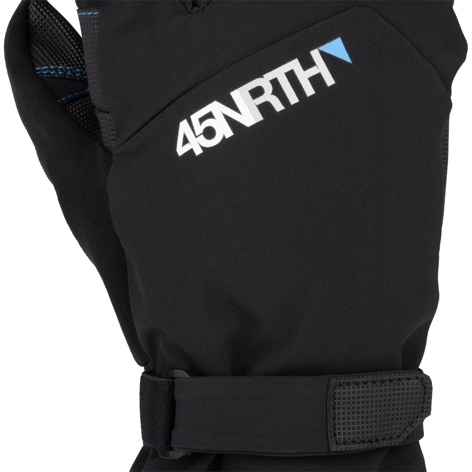 45NRTH Sturmfist 3 Glove black back close-up of 45NRTH logo and hook and loop closure