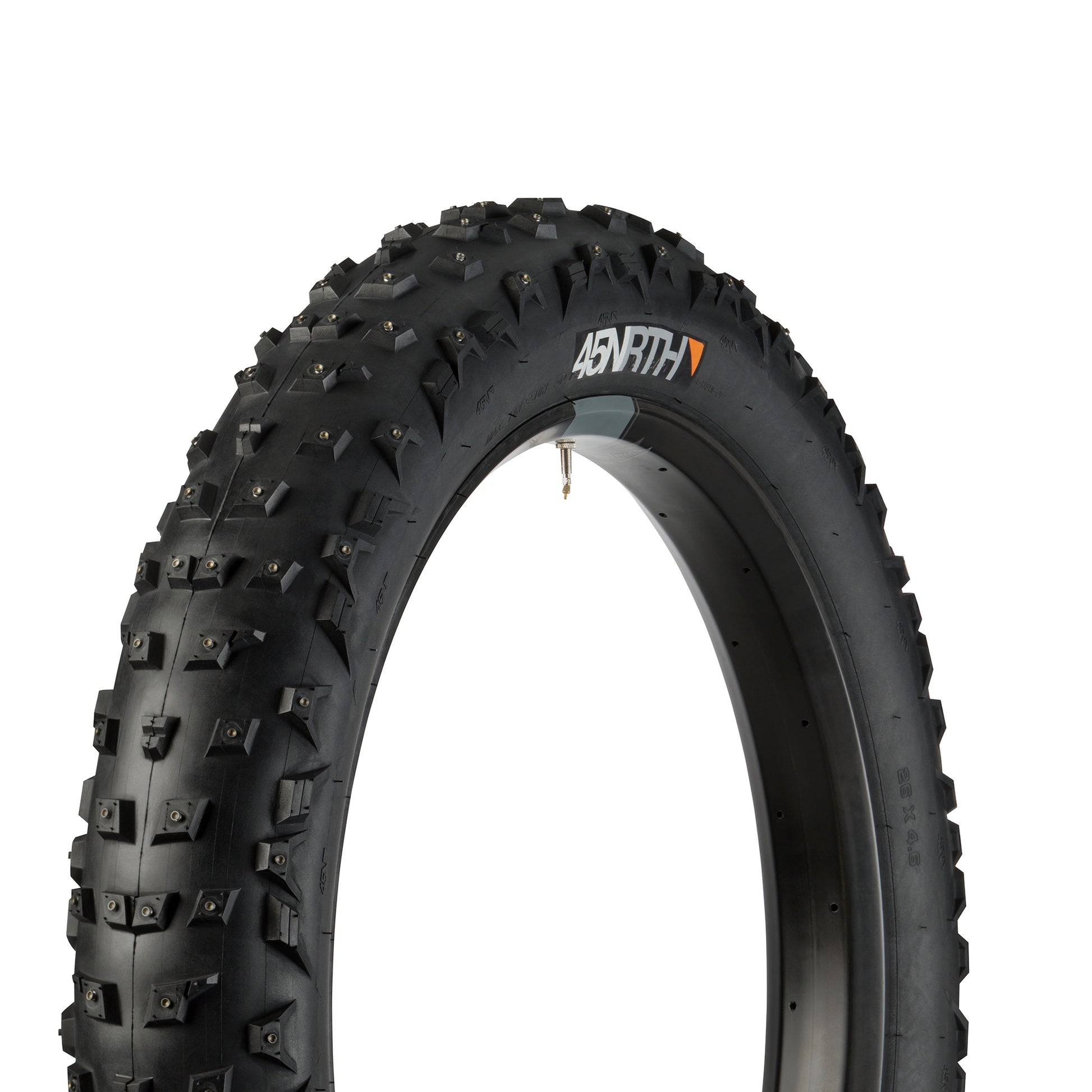 45NRTH Wrathchild Fat Tire Studded three-quarter view showing tread, studs, and sidewall
