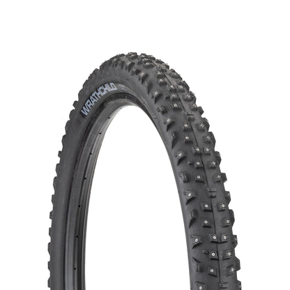 45NRTH Wrathchild Studded Trail Tire three-quarter view showing tread, studs and sidewall