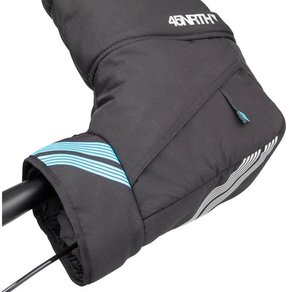 45nrth Cobrafist Pogies - Black - Top down three quarter view of one side on handlebars