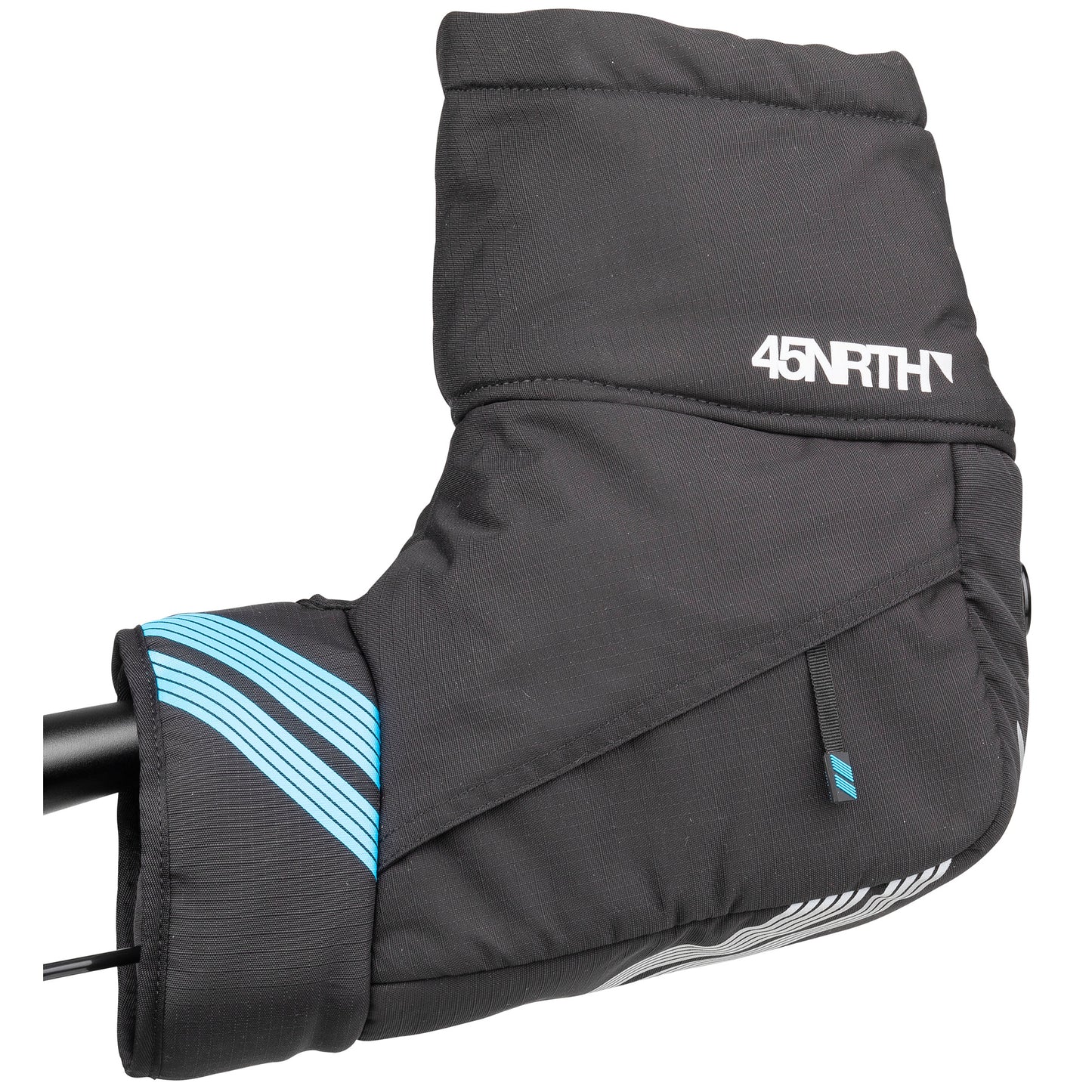 45nrth Cobrafist Pogies - Black - Top view of one side on handlebars