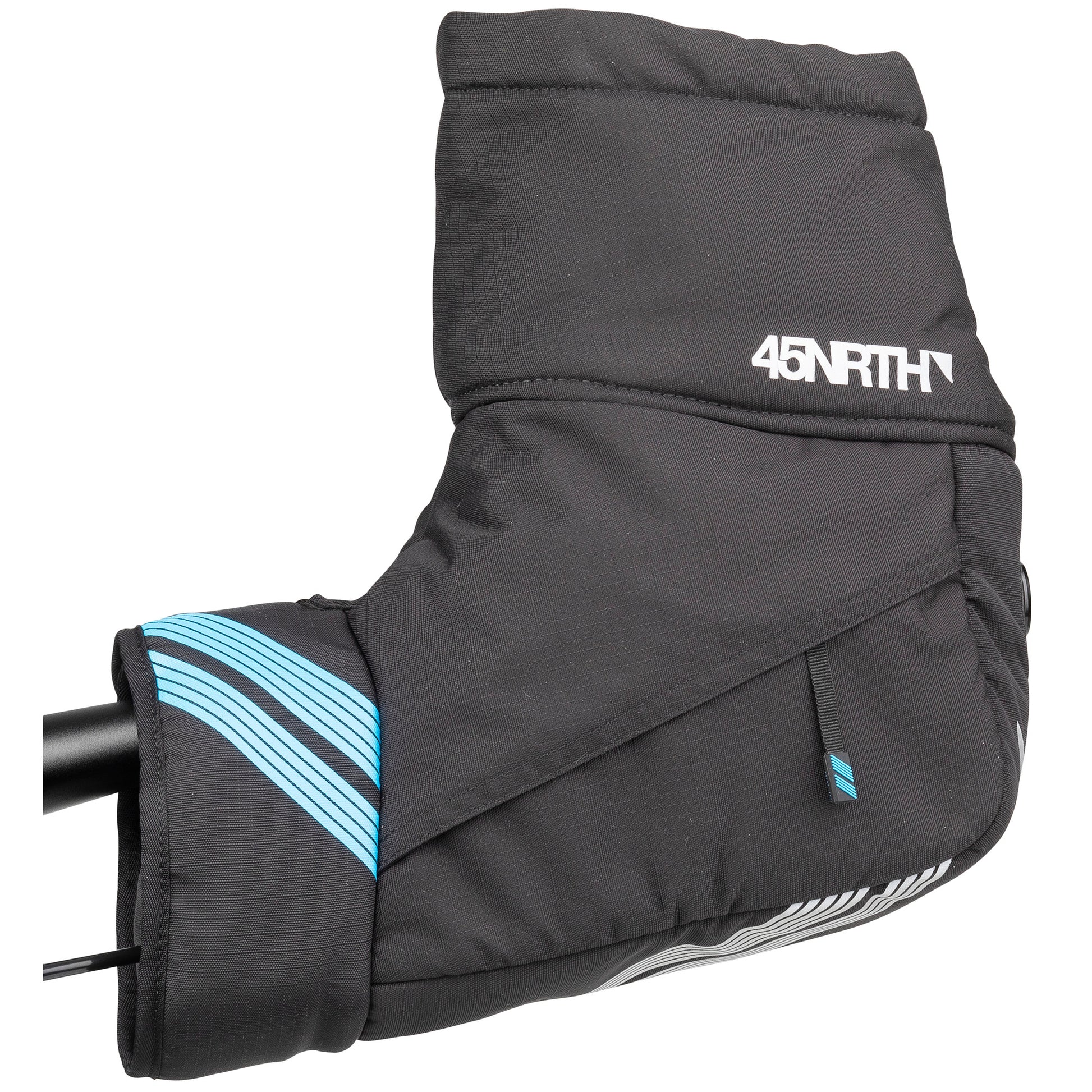 45nrth Cobrafist Pogies - Black - Top view of one side on handlebars