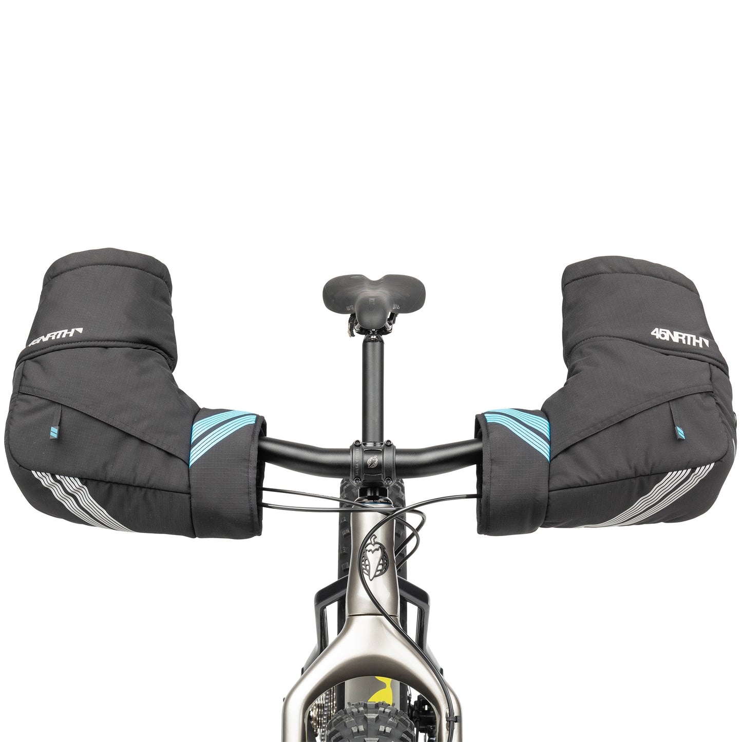 45nrth Cobrafist Pogies - Black - Front view on handlebars