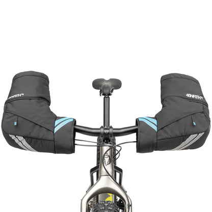 45nrth Cobrafist Pogies - Black - Front view on handlebars